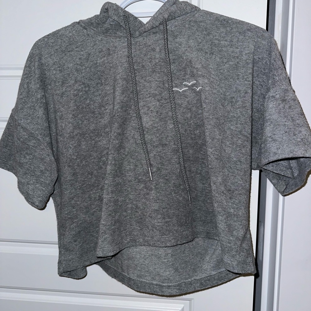 Grey lazy pants cropped hooded top